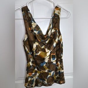 Anne Klein Sleeveless Cowl Neck Printed Tank Top - Brown Multi
